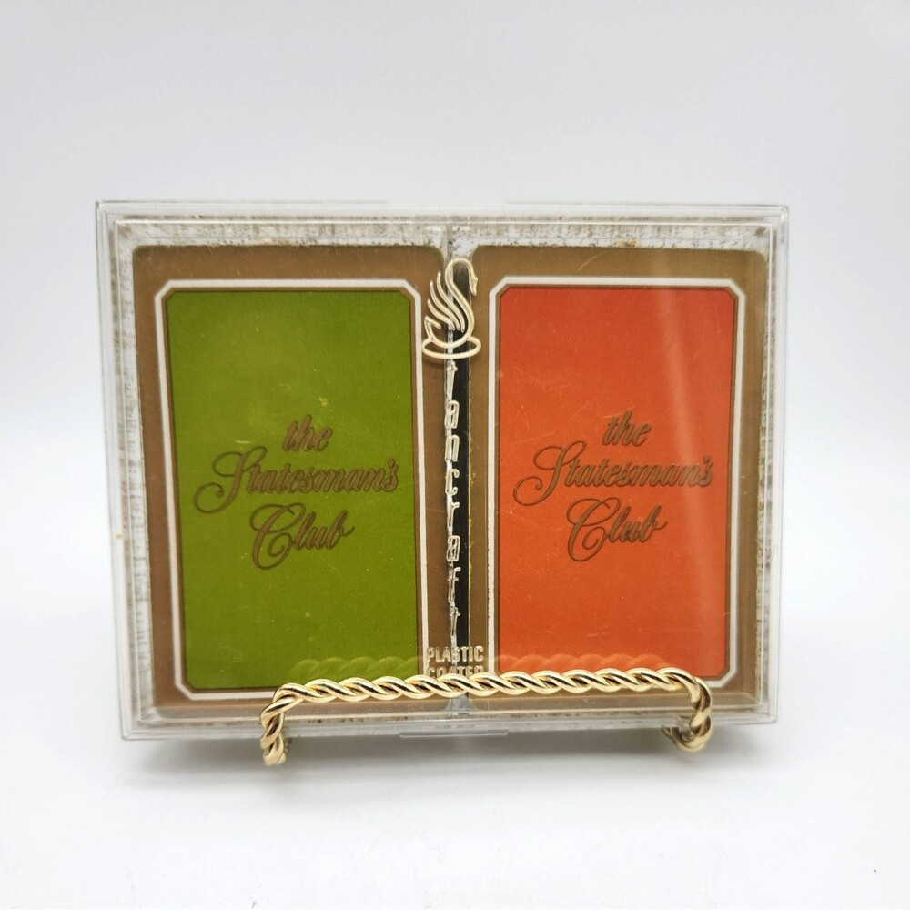 Vntg MCM Stancraft Double Deck Playing Cards "The Statesmans" in Lucite Case